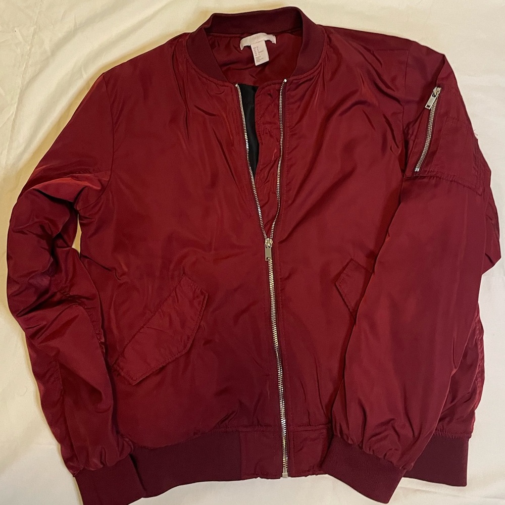 H&M bomber style deep red jacket, size 6 - excellent condition!